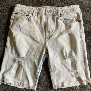 Men Bleached Ripped Jean Shorts Waist 32